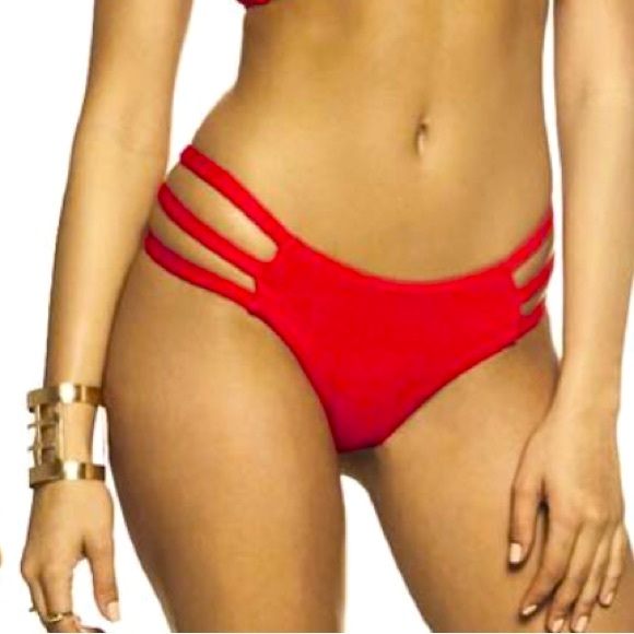 RISE CITY SWIM *Remy* red pink strappy cheeky bikini bottoms L👙 - Picture 1 of 7